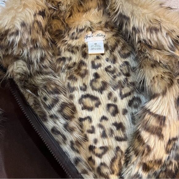 Sport Haley Faux Suede Leopard Print Vest Medium – Faux Fur Lined, Front Pockets - Picture 9 of 16